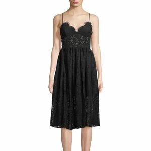 Fame & Partners Dark Romance Black Lace Midi Formal Dress Size 2